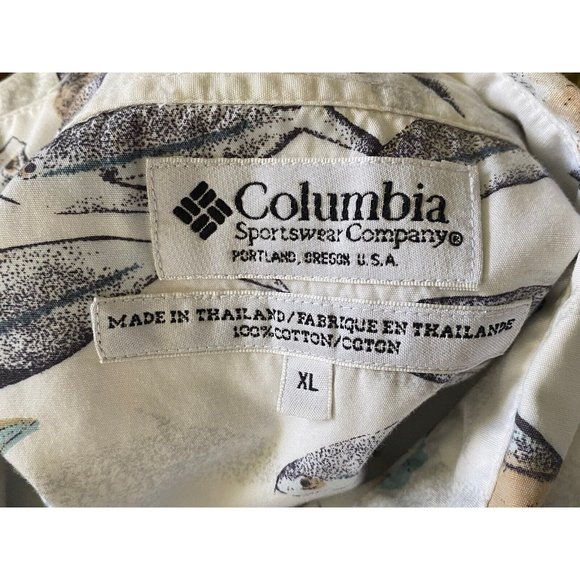 Columbia Men's Fish Print Button Up Shirt XL Vintage Pocket Logo 100% Cotton EUC - Picture 6 of 16